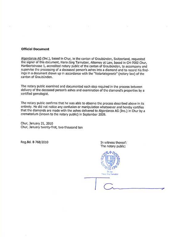 Algordanza Notorial Certificate Swiss Government